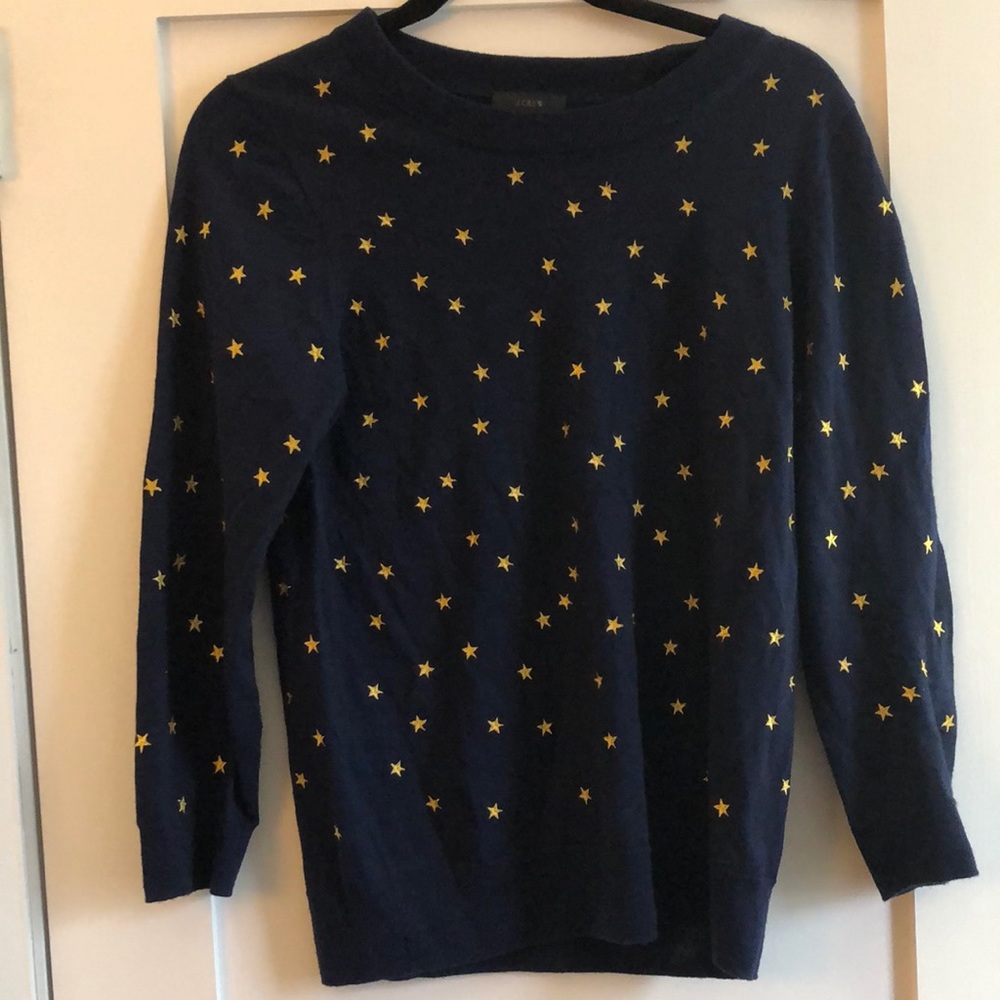 J. Crew merino wool crew neck tippi sweater navy stars size medium